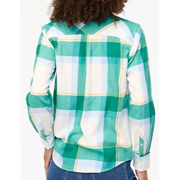J CREW Women's Green Flannel Cotton Shirt Button Front Tops Medium - Picture 2 of 3